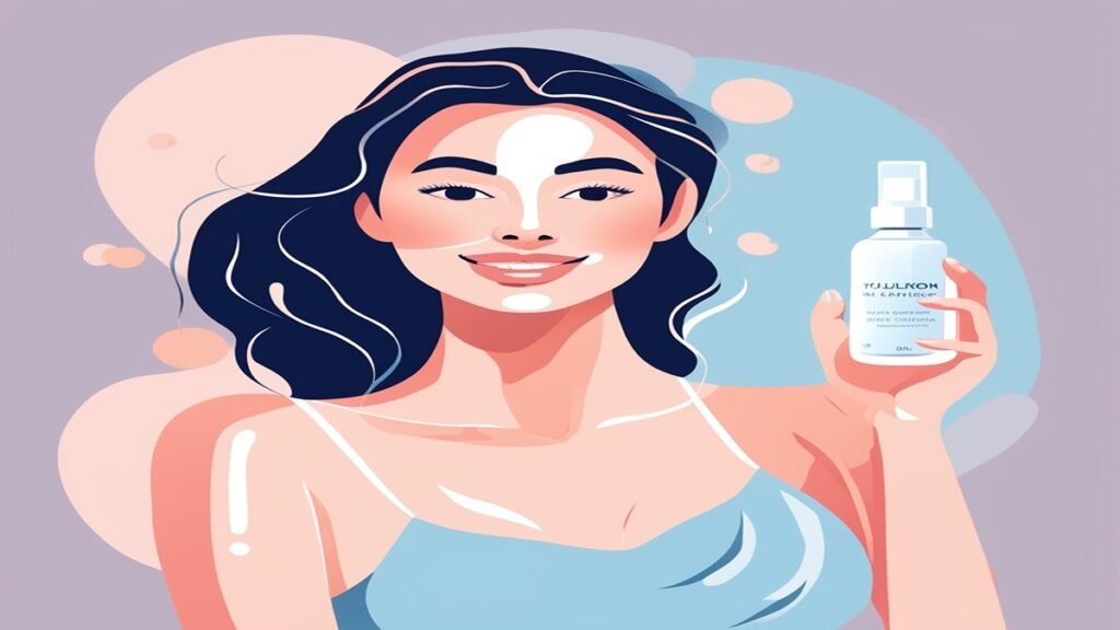 Image of a person applying hyaluronic acid serum to their face for hydrated, plump, and glowing skin