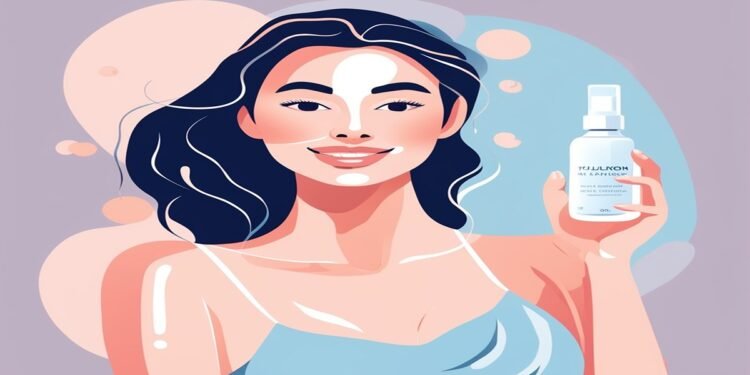 Image of a person applying hyaluronic acid serum to their face for hydrated, plump, and glowing skin