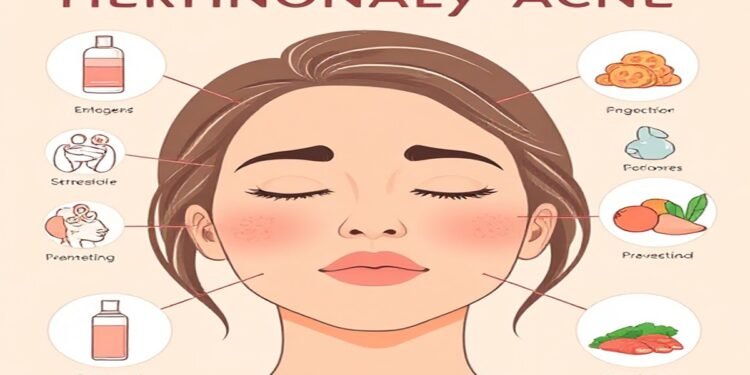 Hormonal Acne: Causes, Treatments, and Proven Prevention Tips for Clear Skin 1 Illustration showing causes and treatments for hormonal acne, including hormonal triggers like stress, menstrual cycle, and diet, with skincare products and healthy foods for prevention.
