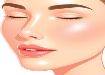 Illustration showing the process to improve skin texture with smooth, radiant skin, exfoliation, and hydration using skincare products like moisturizers and serums