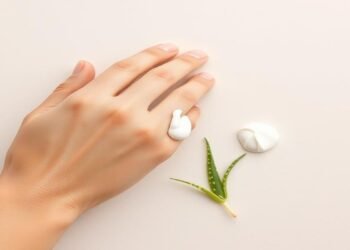 Close-up of eczema-prone skin being moisturized with a thick cream, featuring aloe vera and natural elements for skin barrier repair