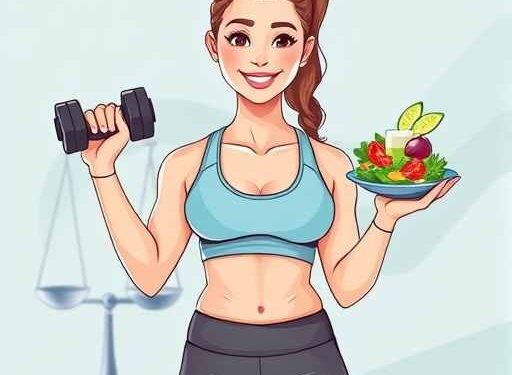 How to Balance Nutrition and Exercise for Effective Weight Loss: A Complete Guide for Healthy Weight Management 1 Person balancing exercise and nutrition for weight loss, holding a dumbbell in one hand and a healthy meal in the other