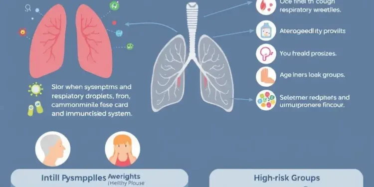 Infographic explaining Human Metapneumovirus (HMPV), showcasing how it spreads, its symptoms, and risk factors for vulnerable groups such as infants, elderly, and people with weakened immune systems