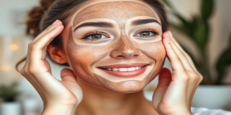 woman applying face mask to treat blackheads and whiteheads for glowing skin in a cozy bathroom