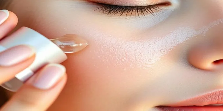 Hyaluronic Acid for Eczema-Prone Skin: Benefits, Risks, and How It Works 1 Person applying hyaluronic acid serum to eczema-prone skin with water droplets representing hydration and skin relief