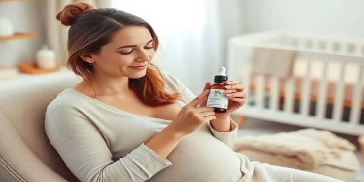 Breastfeeding mom applying Hyaluronic Acid serum to her face for glowing skin in a peaceful, cozy setting