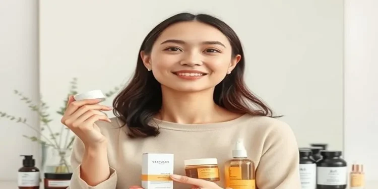 Best Korean skincare products for different skin types: oily, dry, and sensitive, shown in a serene skincare routine